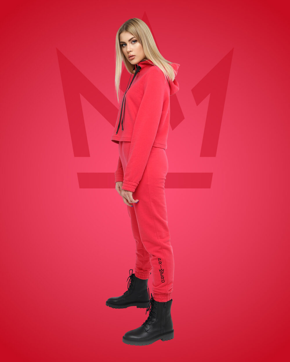 Спортивный женский комплект: укороченный худи и джоггеры с высокой посадкой "GRACE" фото