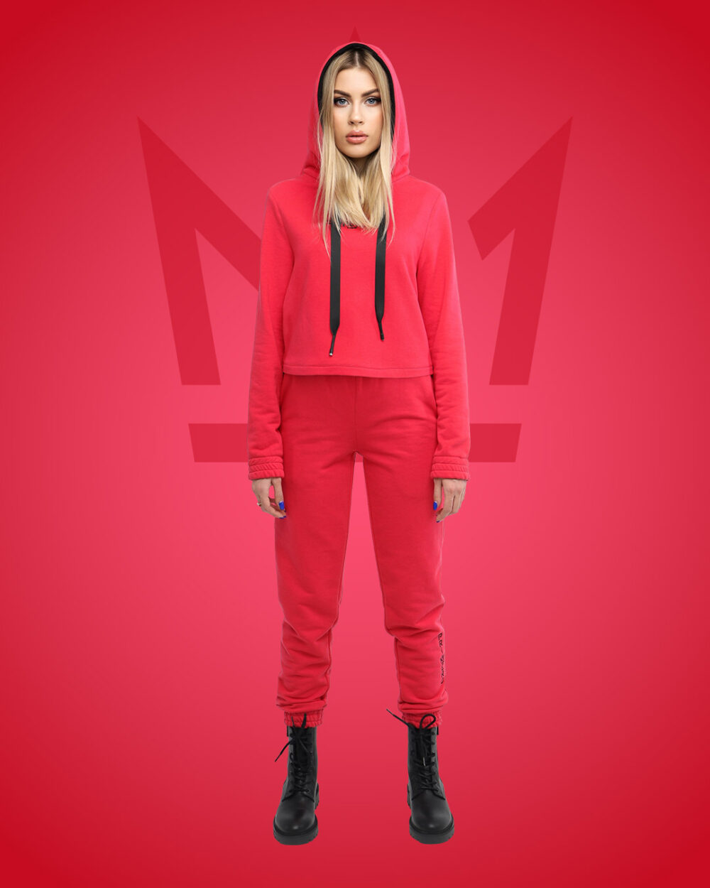 Женский спортивный костюм: укороченный худи и джоггеры с высокой посадкой "GRACE" фото