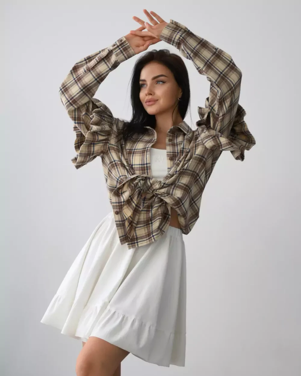 Женская рубашка в клетку с рюшами "RUFFLE"