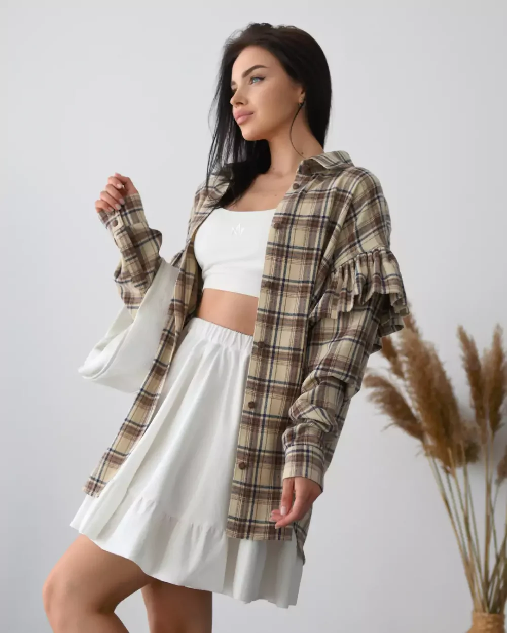 Женская рубашка в клетку с рюшами "RUFFLE" — изображение 8