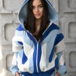 Тёплый женский зип-худи в стиле колорблок "SKY"